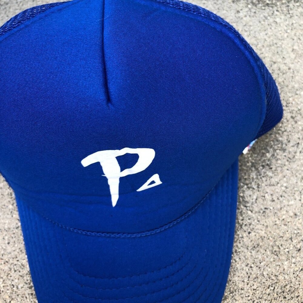 NISSIN CAPS P Logo Trucker Hat Men's Adjustable Blue Cap - Picture 3 of 5